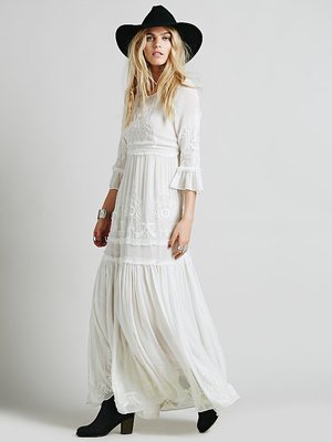 标题优化:free people 波希米亚刺绣长裙 绣花仙女裙订婚派对