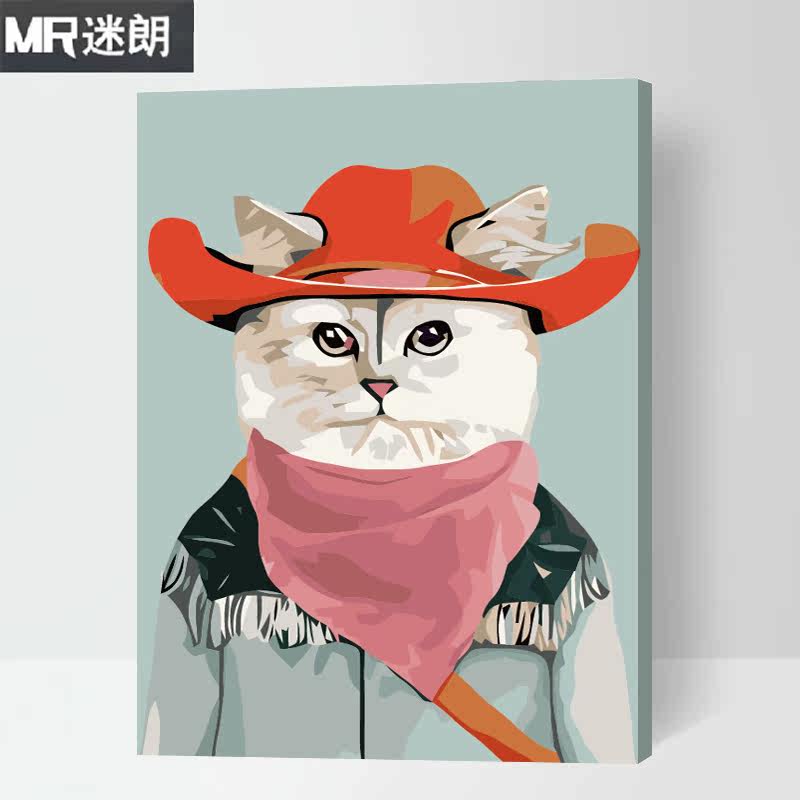 迷朗diy数字油画 客厅卡通动物个性猫狗抽象大幅填色手绘装饰画