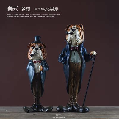 美式乡村绅士狗摆件 家居软装饰品创意树脂工艺品办公