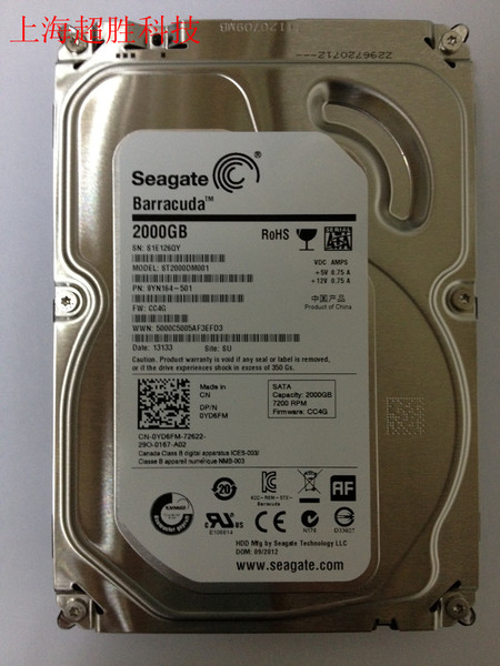 seagate/希捷 st2000dm001 2t 台式机硬盘7200转 单碟1t