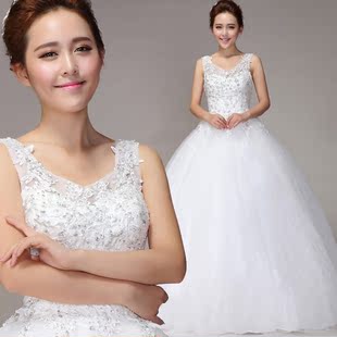 2013年新款韩版一字肩公主新娘齐地v领婚纱礼服