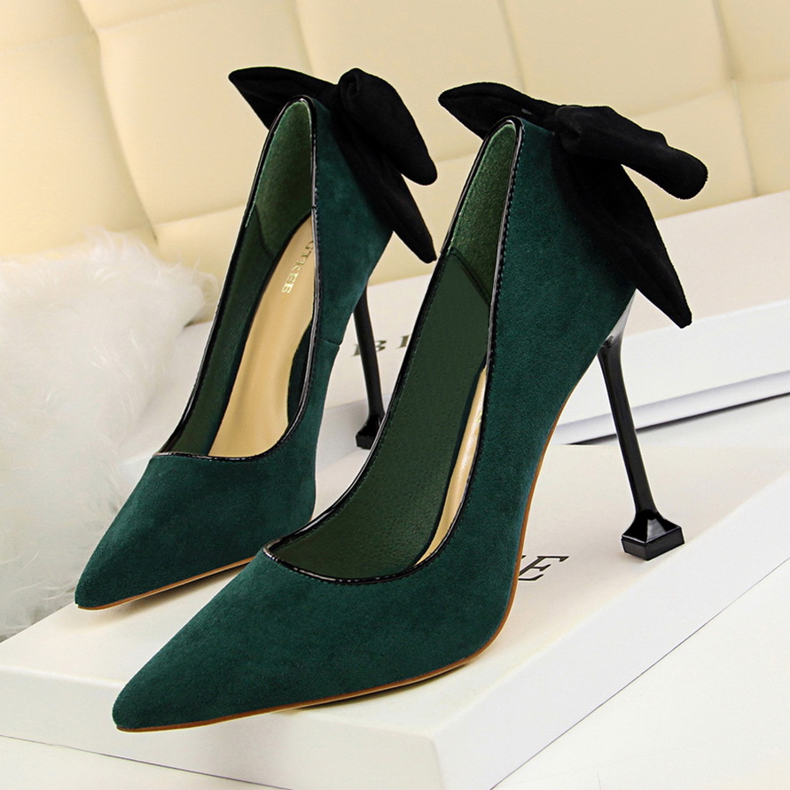 17175-2 han edition sexy show thin thin high heels for women’s shoes with high heels suede shallow mouth pointed bow sin