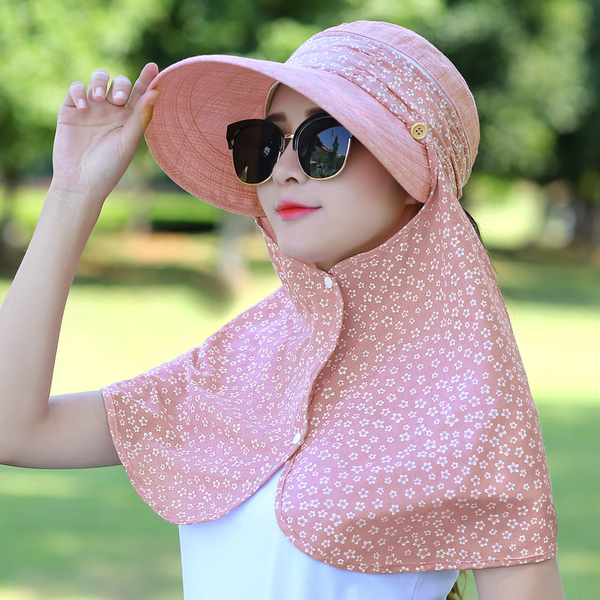 夏天遮阳帽女士遮脸防晒帽骑车户外可折叠夏季太阳帽防紫外线帽子