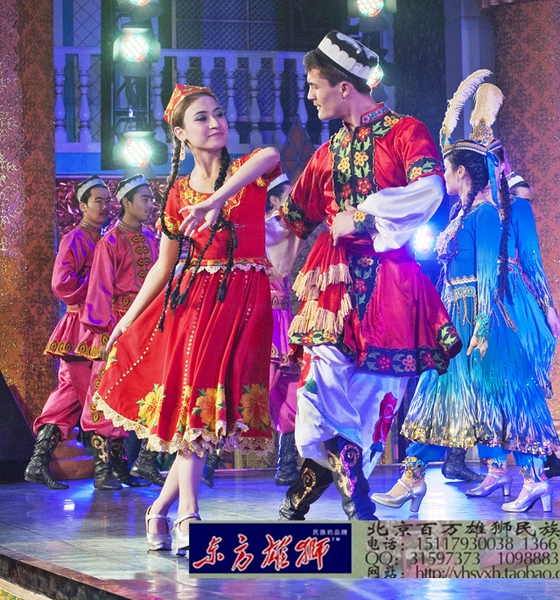 新疆维族哈萨克族服装舞蹈演出服饰盛装女装56个民族盛装群舞定做