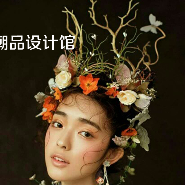 森系树枝皇冠舞台夸张新娘花环鹿角发饰摄影造型颈花儿童表演头饰
