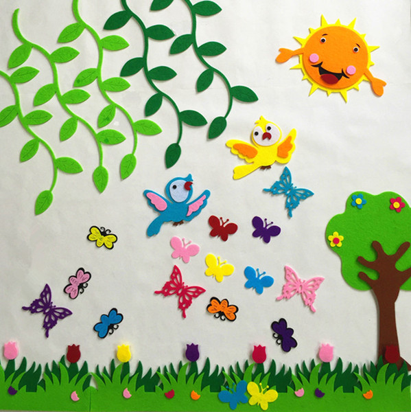 幼儿园儿童房小学教室班级环境布装饰可移墙贴花草树组合套装包邮