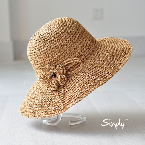 crochet flower straw hat 出口日单 手工编织折叠遮阳度假草帽