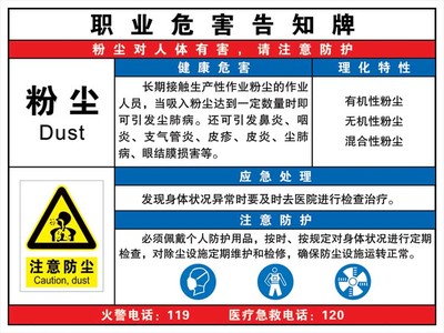 当心粉尘职业病危害告知卡警示牌注意防尘提示牌标识牌标示牌定做