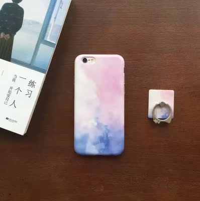 韩国拼色水彩渐变粉蓝iphone6s手机壳4.7 苹果6plus软壳防摔潮女