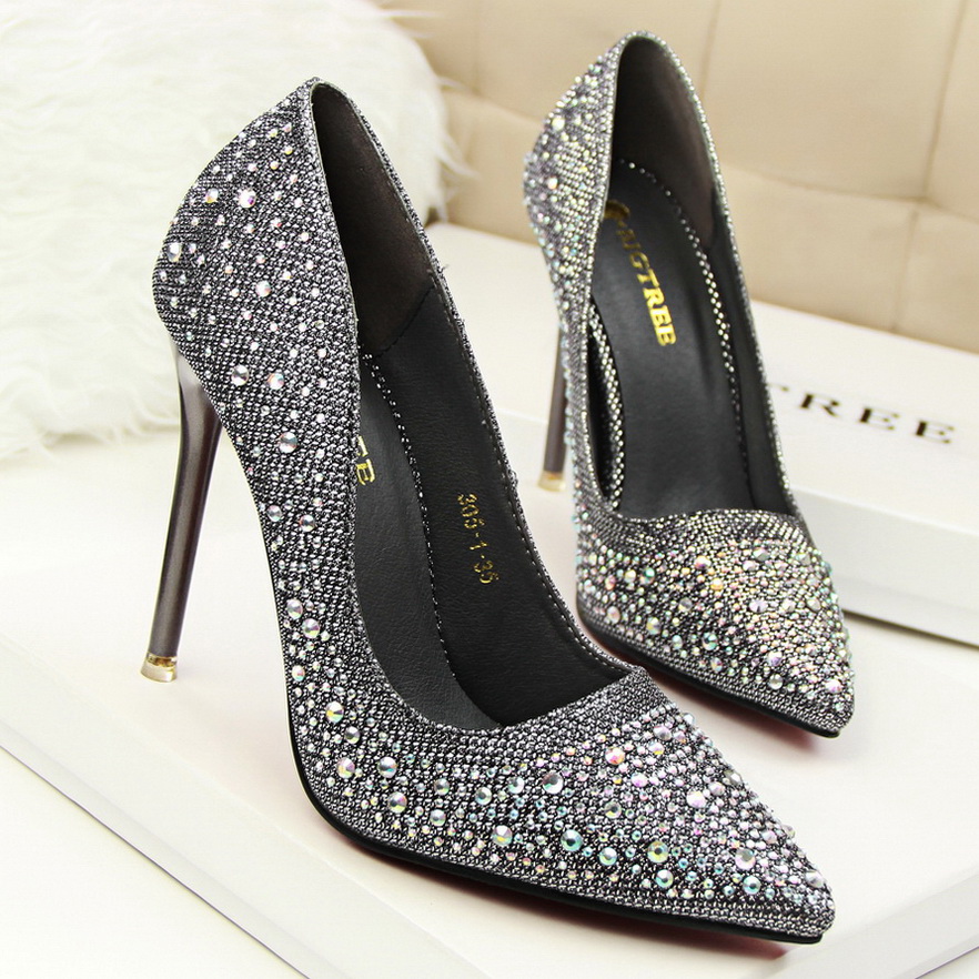 305-1 han edition style sweet and delicate elegant high heel with shallow mouth thin point the lottery drill diamond sin