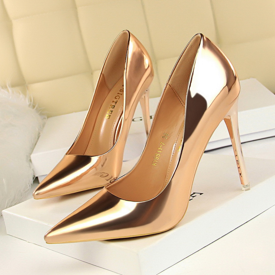9511-7 European and American wind fashion metal with high heels for women’s shoes with shallow mouth pointed sexy nightc
