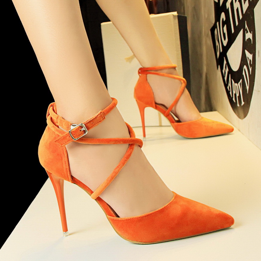 1627-4 han edition fashion sexy nightclub show thin fine with high heels suede shallow mouth pointed hollow cross with s