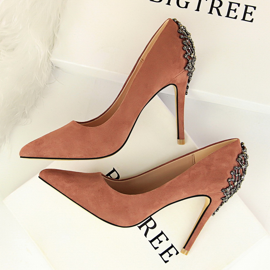 1368-1 the European and American wind fashion high heels for women’s shoes suede with shallow mouth party after pointed 