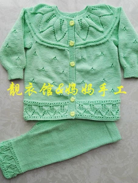 纯手工编织 婴儿毛衣 宝宝毛线开衫 新生儿手工棉线毛衣套装