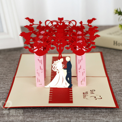 结婚贺卡 婚礼殿堂 高档创意手工纸雕3d祝福卡片 婚庆用品批发卡