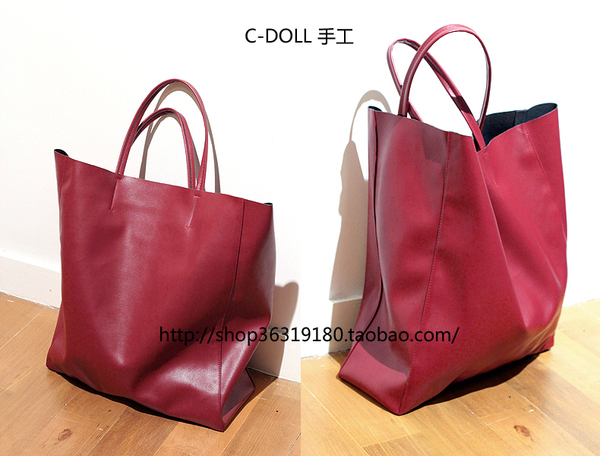酒红色cabas tote shopping bag 手工制购物包袋 徐濠萦同款包包