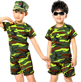 标题优化:10套包邮儿童迷彩服夏季男女军训夏令营服装儿童短袖迷彩服