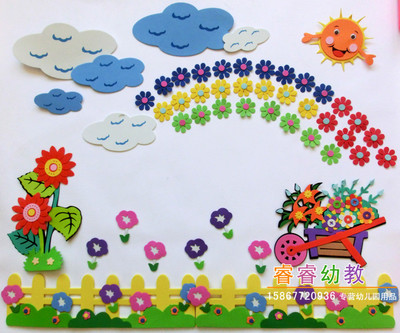 幼儿园教室墙面布置环境布置主题墙材料 漂亮花园雨后