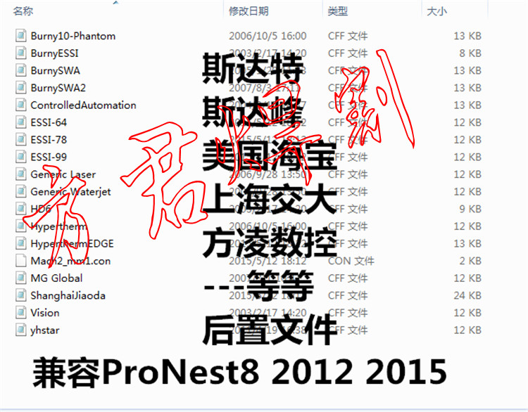 ProNest 8 2012 2015海宝斯达特峰上海交大方菱数控等cff后置文件