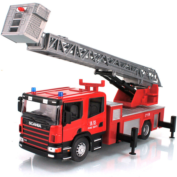 正品俊基 儿童玩具消防车 1:32大型云梯车合金车救火车 汽车模型