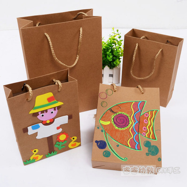 幼儿园环境布置 牛皮纸袋创意美劳diy手工制作儿童绘画材料