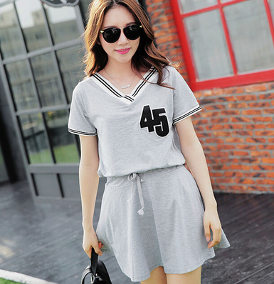 标题优化:新款2015夏季韩版时尚女装宽松甜美休闲短袖字母纯棉运动套装女