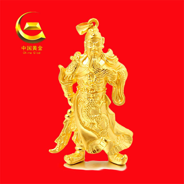 中国黄金 3d硬金关公足金吊坠 武财神招财黄金吊坠 男款999项坠