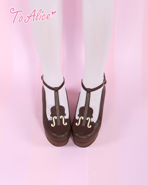 【To Alice】 Z090- 复古小提琴主题刺绣百搭厚底鞋