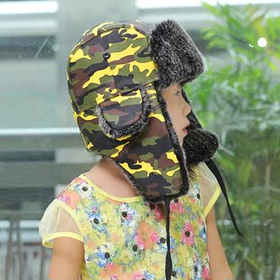  兒童PU皮雷鋒帽 迷彩兒童男女加厚防風雨東北旅遊風雪帽