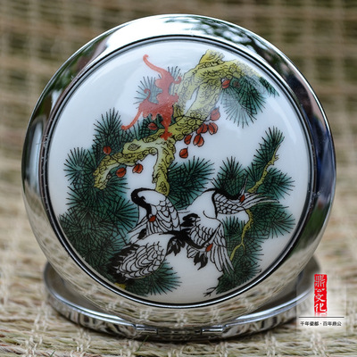 标题优化:中国风 陶瓷镜子 随身便携折叠镜 清洁镜化妆镜格子铺货源 飞鹤