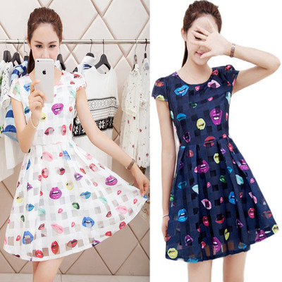 标题优化:2015夏装新款韩版印花短袖连衣裙