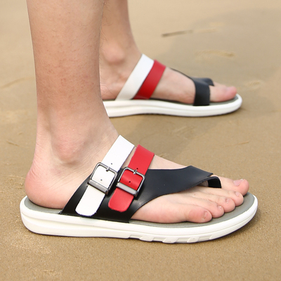 标题优化:夏季2015最新爆款休闲升级英伦时尚防滑男士沙滩鞋真皮人字拖凉鞋