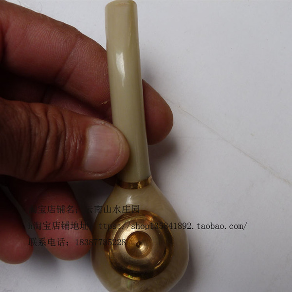 云南玉溪正品牛角烟斗天然烟嘴两用弯式