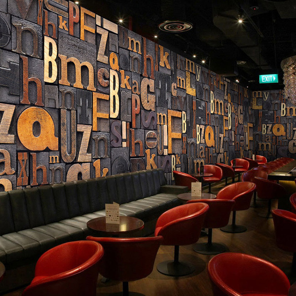 欧式会所ktv酒吧背景墙纸复古休闲英伦风壁纸个性3d英文报纸壁画