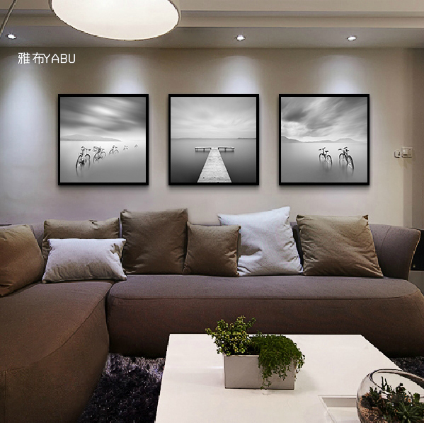 客厅装饰画 沙发背景墙 简约现代黑白风景画有框组合照片墙挂画
