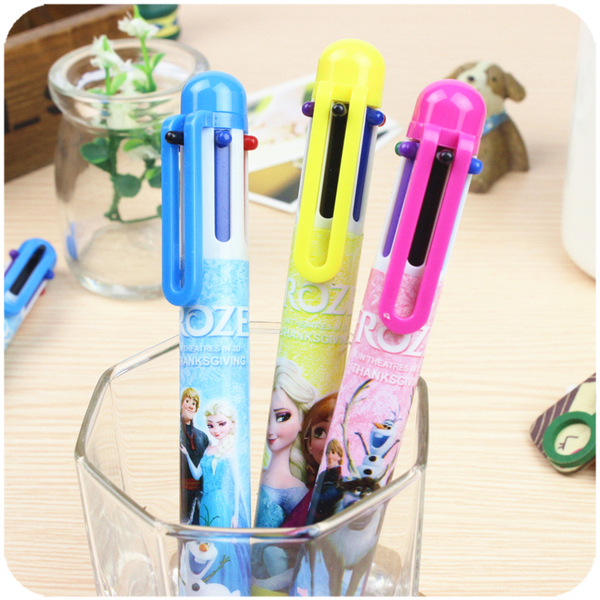 Frozen冰雪奇缘大冒险皇后 雪宝儿童用学生 六色圆珠笔 按动6色笔