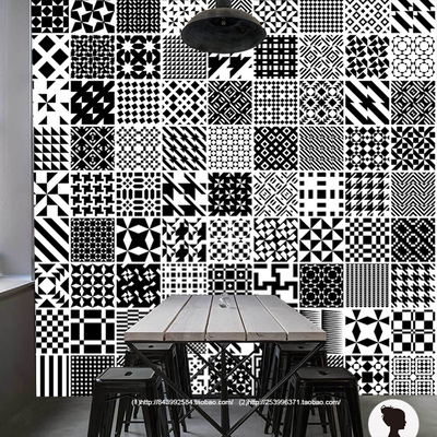 腔调壁纸黑白几何图案重叠餐厅咖啡厅客厅卧室电视背景墙 m0506