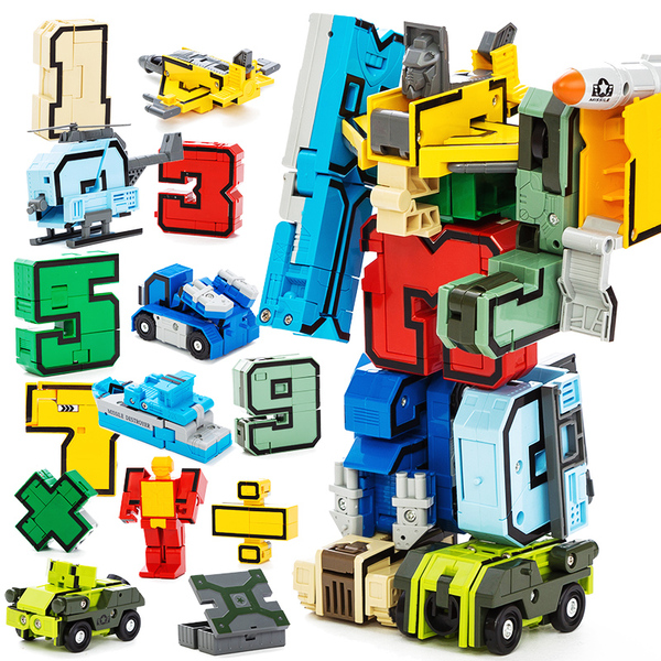 数字变型金刚组合积木益智儿童玩具0-9全套 合体机甲拼装机器人