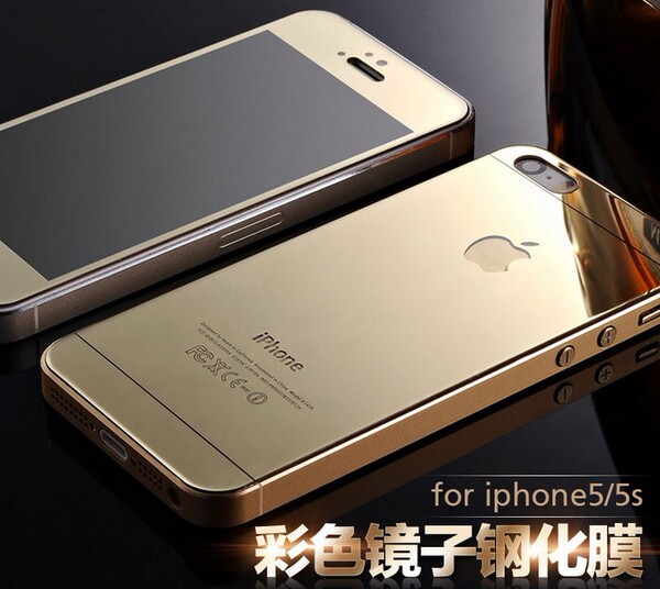 iphone5s电镀钢化彩膜 苹果5e镜子面玻璃膜 全屏覆盖手机保护贴膜