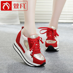 萱凡韩版内增高女鞋2015秋季运动鞋女厚底休闲鞋磨砂皮松糕鞋单鞋