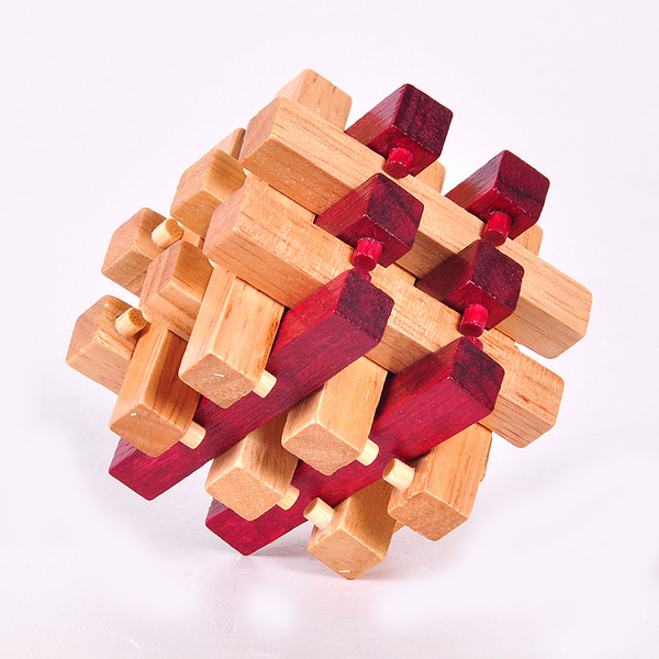 木制益智玩具 孔明锁 孔明球 鲁班锁 原色彩色十八罗汉