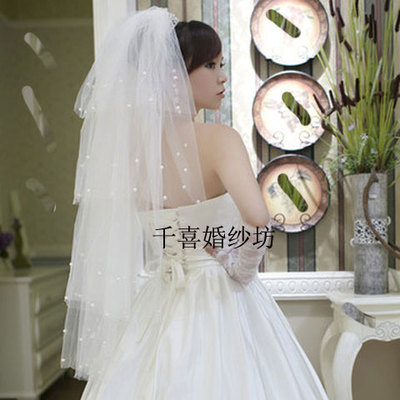 标题优化:新款白色多层软纱头纱包邮 韩式新娘婚纱配饰 粘亮珠  四层 拍照