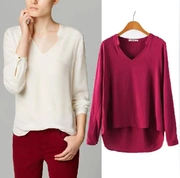 Zara женский 2014 осень пункт просто хлопок V-образным вырезом с длинными рукавами V-образным вырезом пуловеры рубашка смирительную рубашку