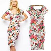 Внешняя торговля 2015 весной и летом новый европейский стиль в форме сердца воздушный слой цветок воротник тонкий тонкий пакет хип платье женщины