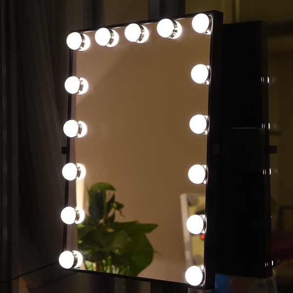 欧式方形led灯泡化妆镜免钉壁挂梳妆镜带灯美容化妆镜