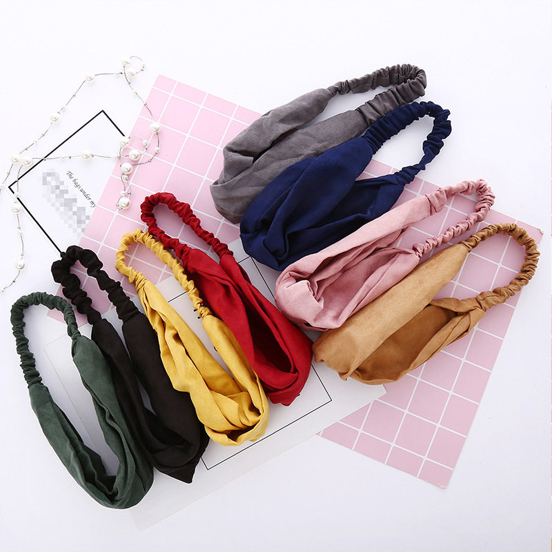 ที่คาดผม 文艺范复古风 麂皮绒发带 简约手工纯色交叉松紧头带发饰韩国百搭  