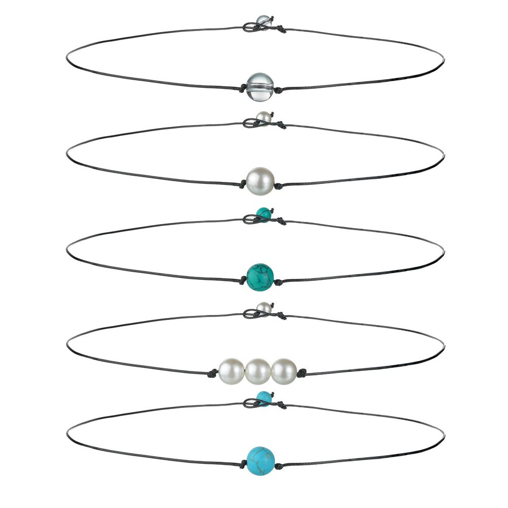 กำไรแขน 欧美跨境配饰仿珍珠项链皮革项链单珠手工女网红简约气质潮  