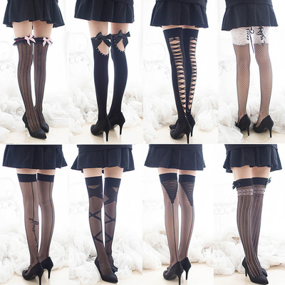 日系丝袜情趣超薄性感高长筒袜蕾丝边女防滑过膝黑丝袜大腿吊带袜-淘宝网