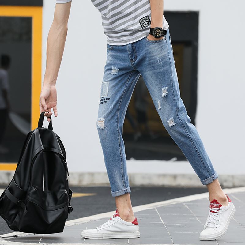 la lumière bleue de la marée pantalon youth xl style frais light blue jeans pour hommes trous slim fit preppy beau la lumière bleue de la marée pantalon youth xl style frais light blue jeans pour hommes trous slim fit preppy beau