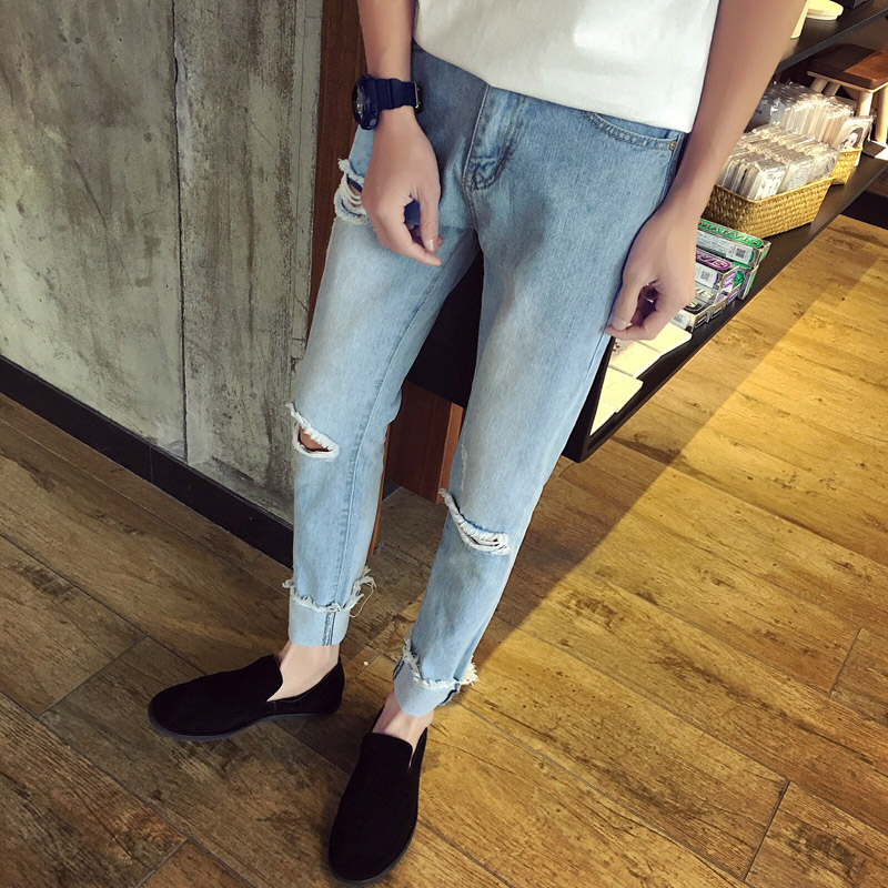 d'été 2016 robe de nouveau lave-linge, porter du blanc trou pour les vieux neuf points de pantalon hommes coréenne de l'édition slim petits pieds style de jeans d'été 2016 robe de nouveau lave-linge, porter du blanc trou pour les vieux neuf points de pantalon hommes coréenne de l'édition slim petits pieds style de jeans